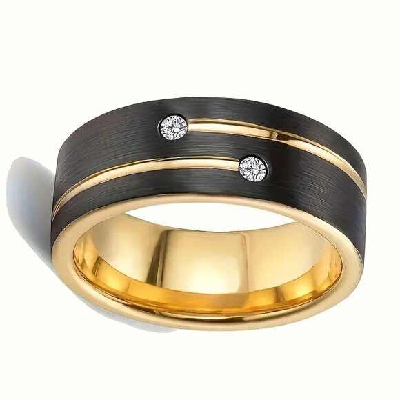 Tungsten Steel Carbide & Zirconia Inlay Shooting Star Meteor statement Ring - Picture 5 of 7